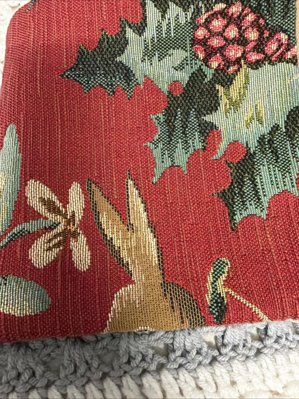 Jules Pansu Red Bunny Tapestry Pillow Cover made in France NWT 13”x13”